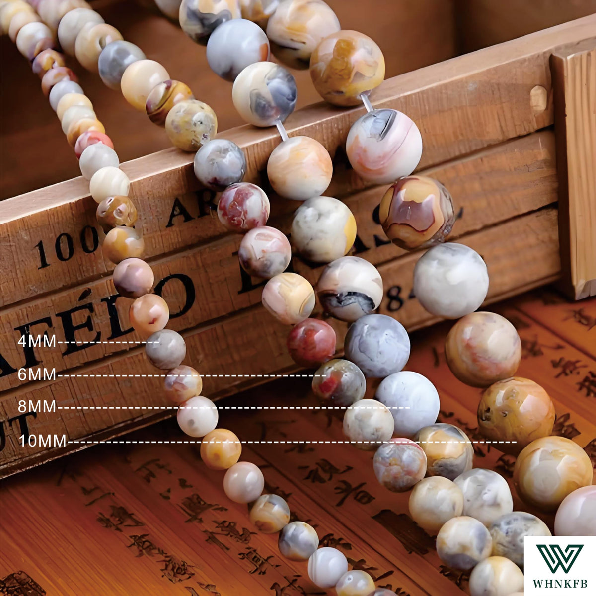 WHNKFB 10mm 50PCS Natural Red Crazy Lace Agate Round Beads, Mexican Fire Banded Loose Stone Beads for Jewelry Making Craft - 6mm 8mm 10mm Options with Free Elastic Cord