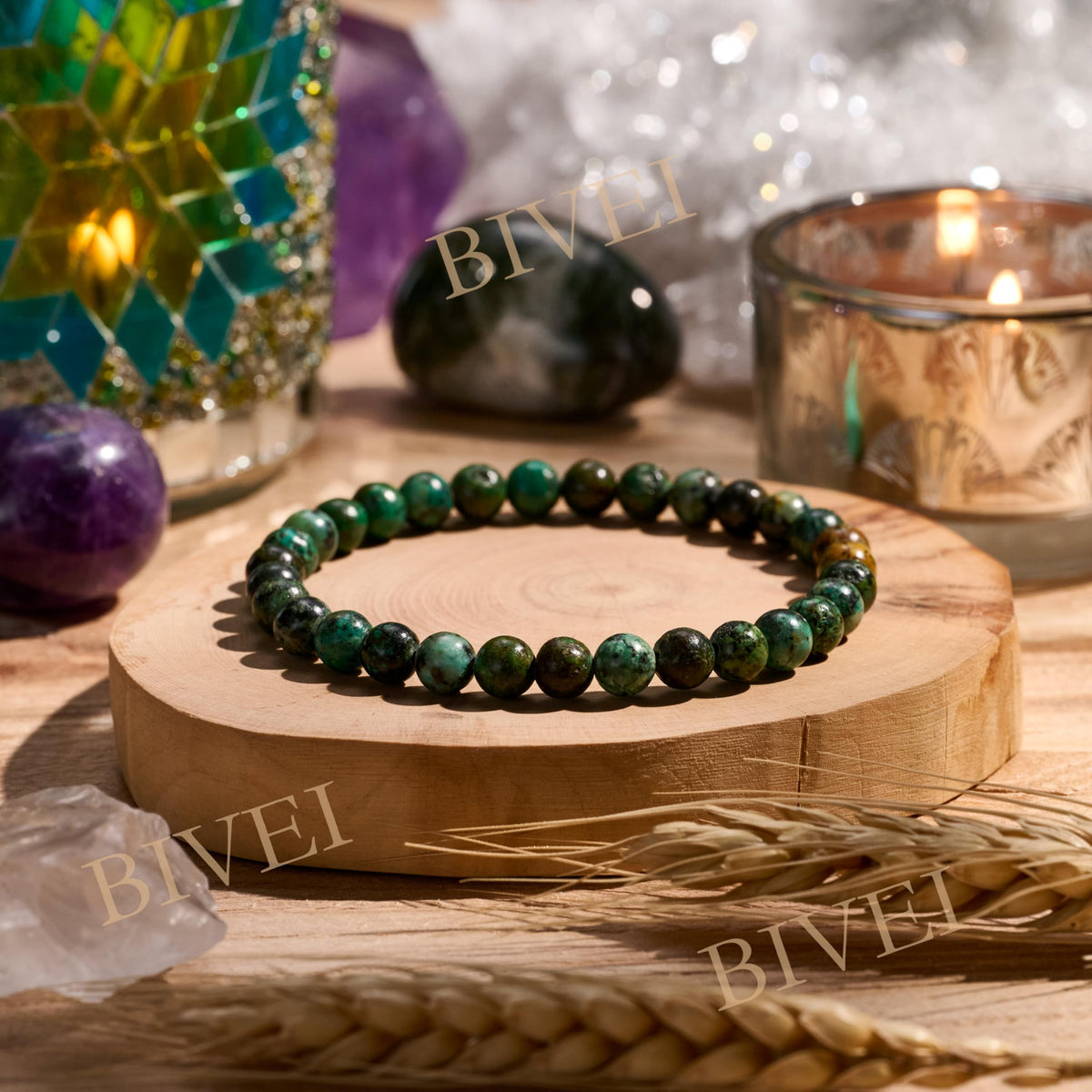 Bivei African Turquoise - Evolution - 6mm Beaded Bracelets for Women Handmade Semi Precious Natural Stone Stretch Elastic Jewelry for Women Yoga Protection Gifts