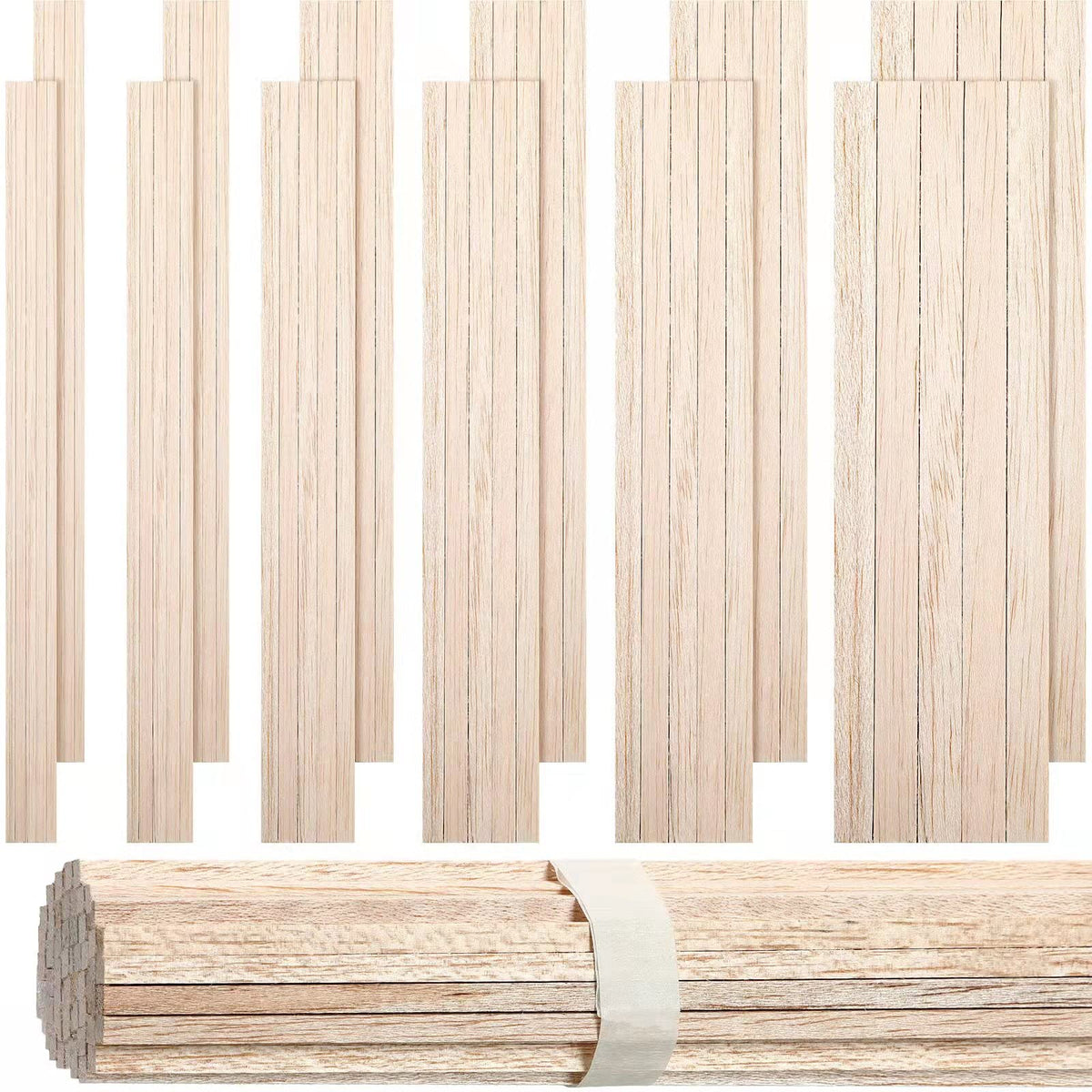 Yulejo 215 Pieces Balsa Wood Sticks Wooden Dowel Rods Square Hardwood Unfinished Wooden Strips for DIY Molding Crafts Projects Making(1/8, 3/16, 1/4, 5/16, 3/8, 1/2 Inch)