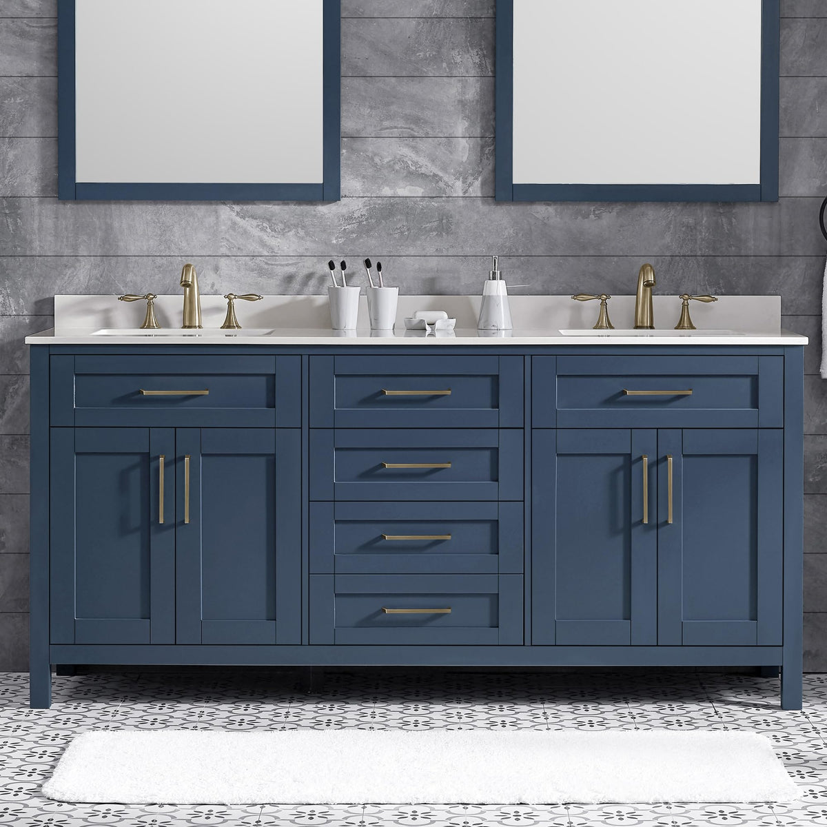 OVE Decors Tahoe 72 Midnight Blue Double Vanity with White Cultured Marble Countertop