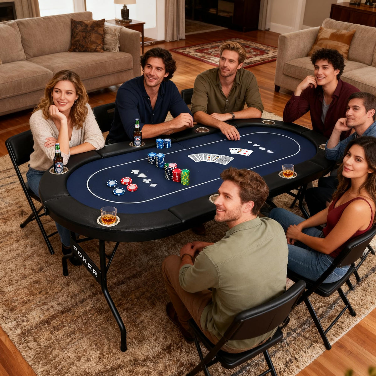 LXJIN 3 in 1 Foldable Poker Table with Reversible Game Mat, 8 Players Game Table with 8 Cup Holders, Suitable for Texas Holdem&Blackjack and Most of Poker Game.