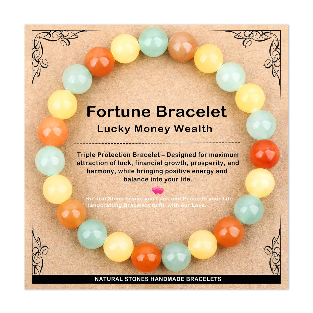 AD Beads 8mm Handmade Fortune Bracelet Elastic Bracelet – Natural Gemstone for Lucky Money Wealth – Meditation, Yoga, Healing and Energy Gift for Men Women