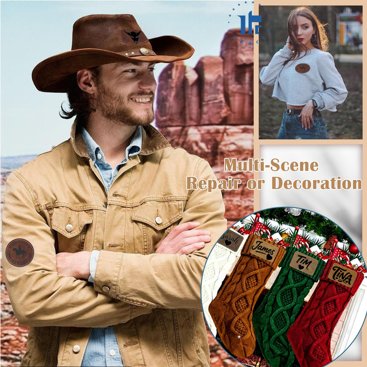 iFForce 60pcs Blank Patches for Laser Engraving & Iron On | PU Leather Repair Patches | Khaki & Brown 5 Colors 3 Shapes | Fix Hats, Jeans, Backpacks, Bags, Jackets | DIY Crafters & Designers