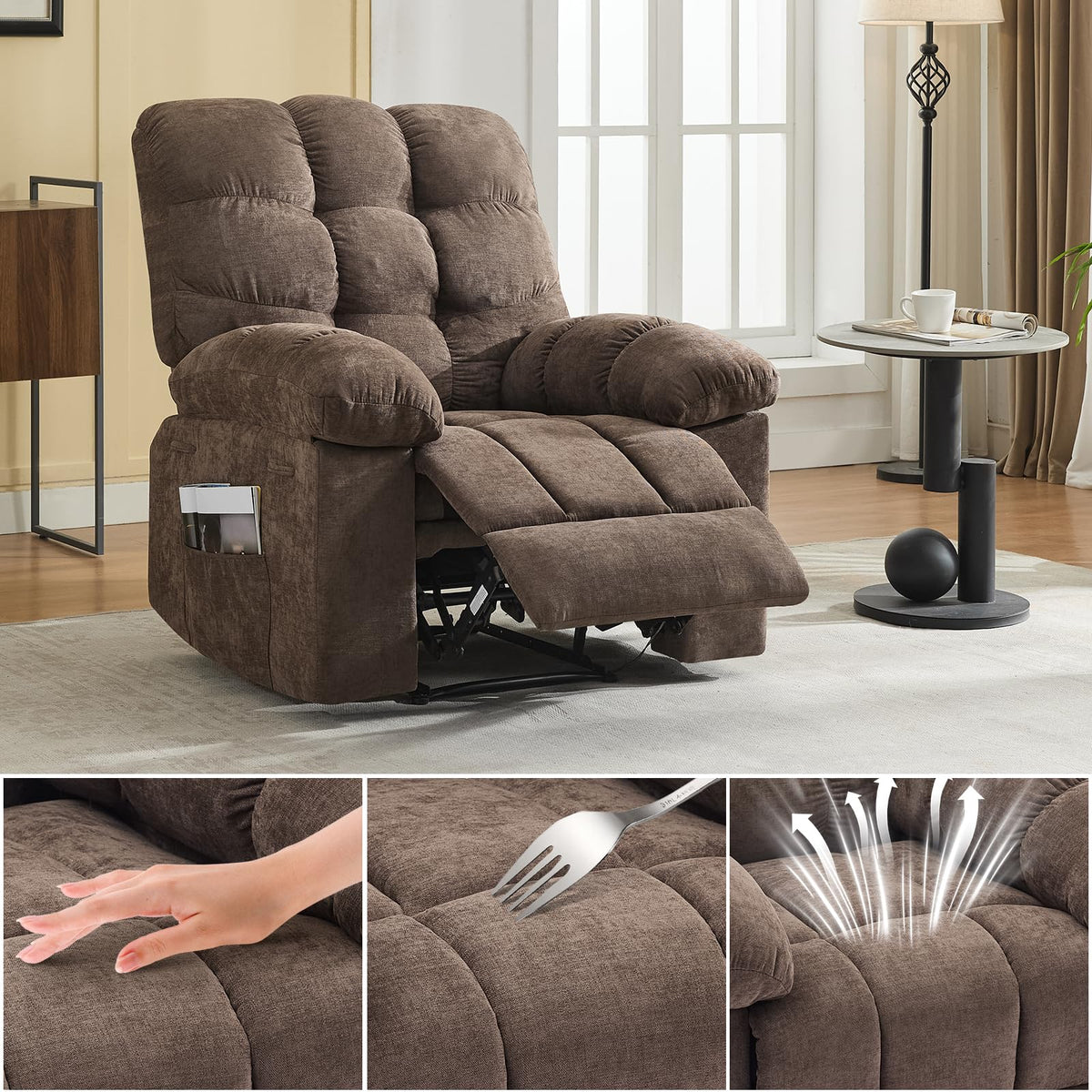 Garvee 21.4in Wide Recliner Chair,Massage & Heat Recliner Chair for Adults,Home Theater Seating with Lumbar Support,Ergonomic Breathable Fabric Nursery Rocking Chairs for Living Room