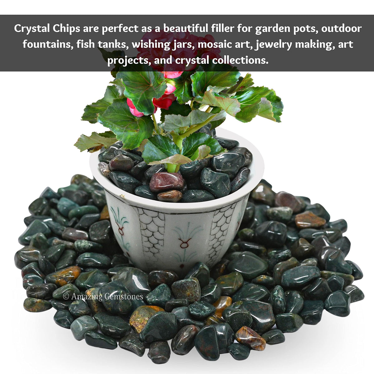 Amazing Gemstone Bloodstone Crystal Chips Aquarium Gravel Rocks - Bloodstone Chips Bulk Fish Tank Gravel, Small Tumbled Stone Chips and Tiny Crystals for Decoration (Natural AAA Grade Gemstones)