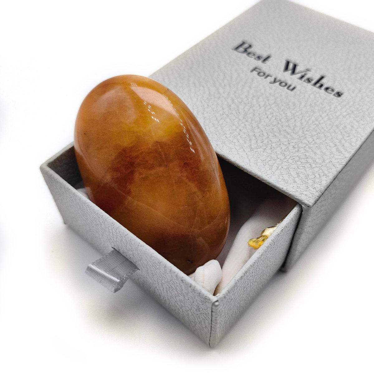 BEAUSIOO 2.4" Yellow Jade Palm Stone for Anxiety Relief, Healing Crystal for Meditation & Stress Relief, Polished Pocket Stone with Gift Box