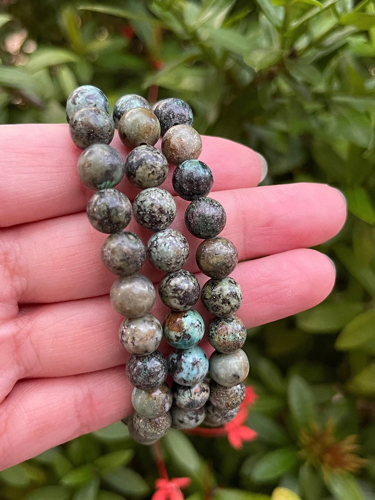 GAF TREASURES African Turquoise Crystal Bead Bracelet 8mm, Genuine African Turquoise Stretch Gemstone Bracelet, Healing Crystal Bracelet, Gift for Men & Women (1)