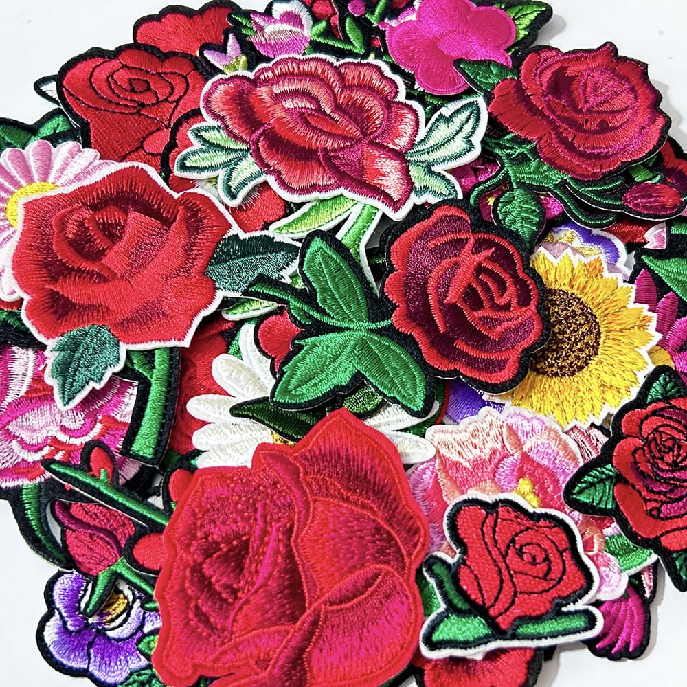 30pcs/1 Box Cuncuny Assorted Flower Cuncuny Kids Girls Patch Sewing on/Iron on Patch Applique DIY Craft Embroidered Applique Patches (Assorted Flowers)