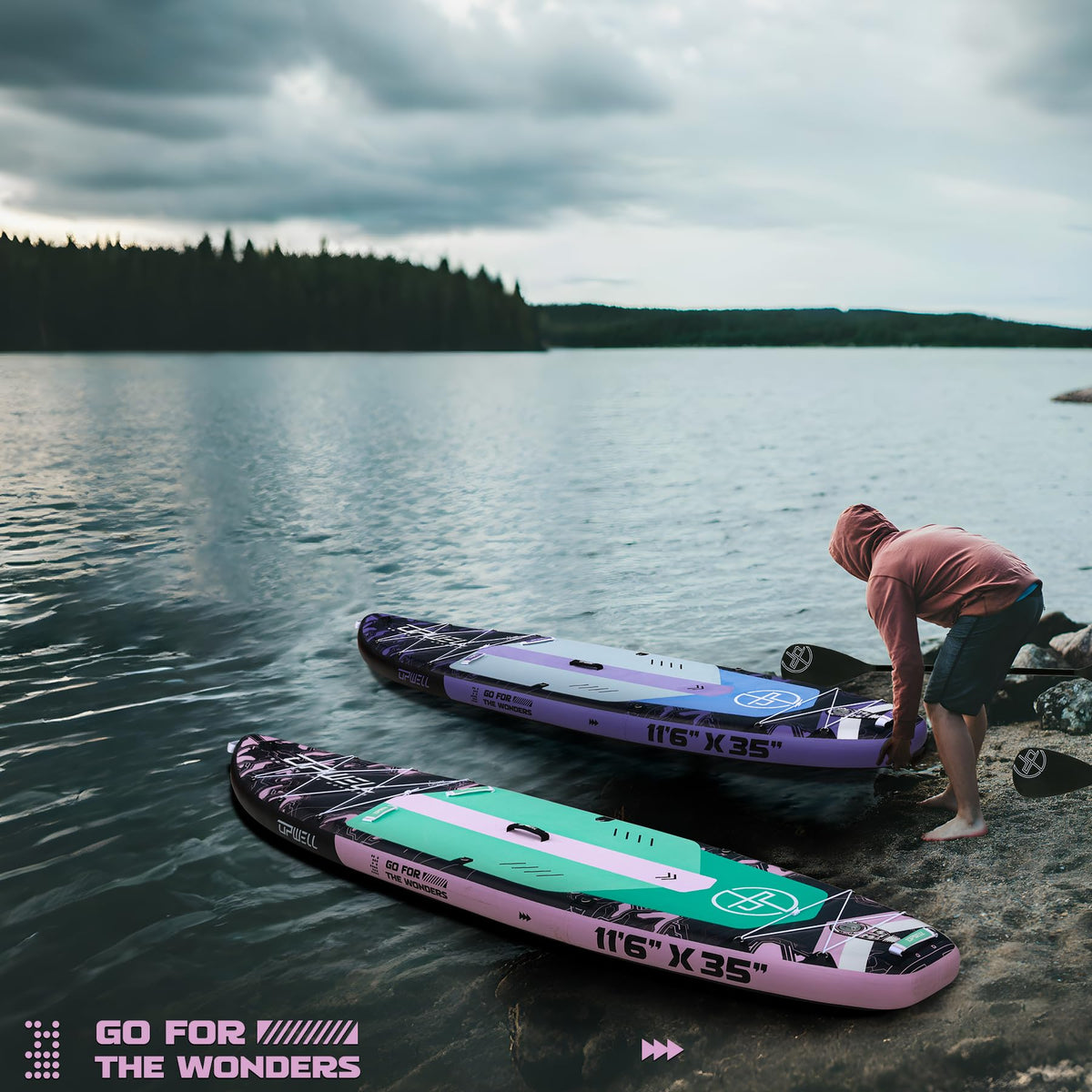 UPWELL 11'6"×35" Extra Wide Inflatable Paddle Board, Stand Up Paddle Board with Kayak Seat, Sup Paddle Boards for Adults, Mech Pink
