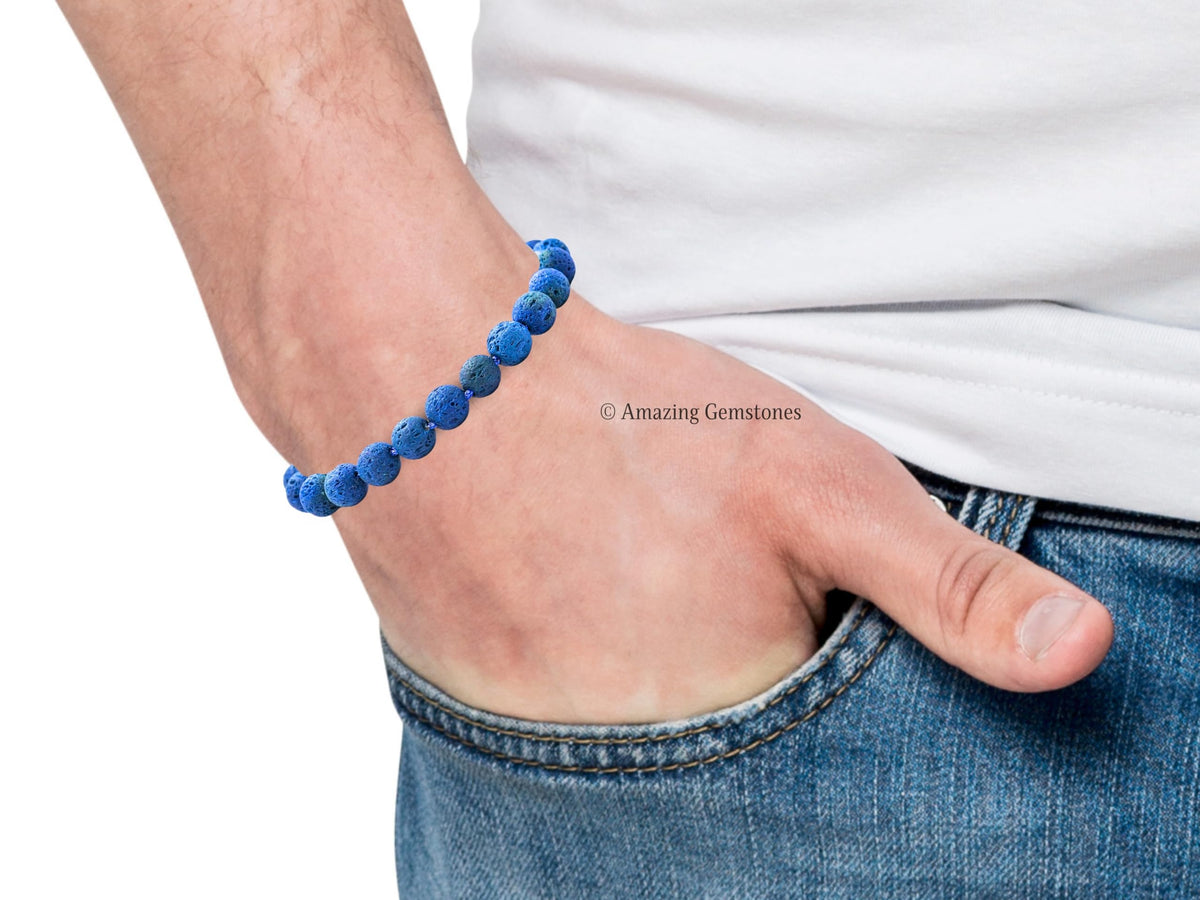 Amazing Gemstone Blue Lava Bracelet for Women Men's Gifts - Protection Healing Crystal Bracelet - 8mm Gemstone Beaded Adjustable Bracelet Pulseras Para Hombres Mujer Stocking Stuffers