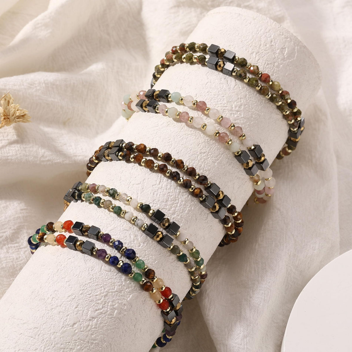 OTXIXTO Beaded Bracelets for Women 4mm Natural Gemstone Energy Chakra Healing Crystal Bracelet Dainty Handmade Jewelry Gifts - A1