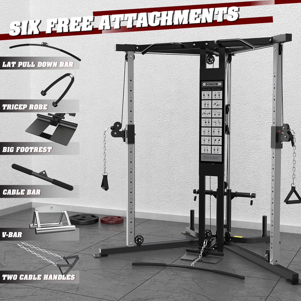 DONOW Cable Crossover Machine, Cable Fly Machine Home Gym System Workout Station with Dual Pulley System Pull-Up Bar Cable Bar and LAT Pull Down System (DN-5011)