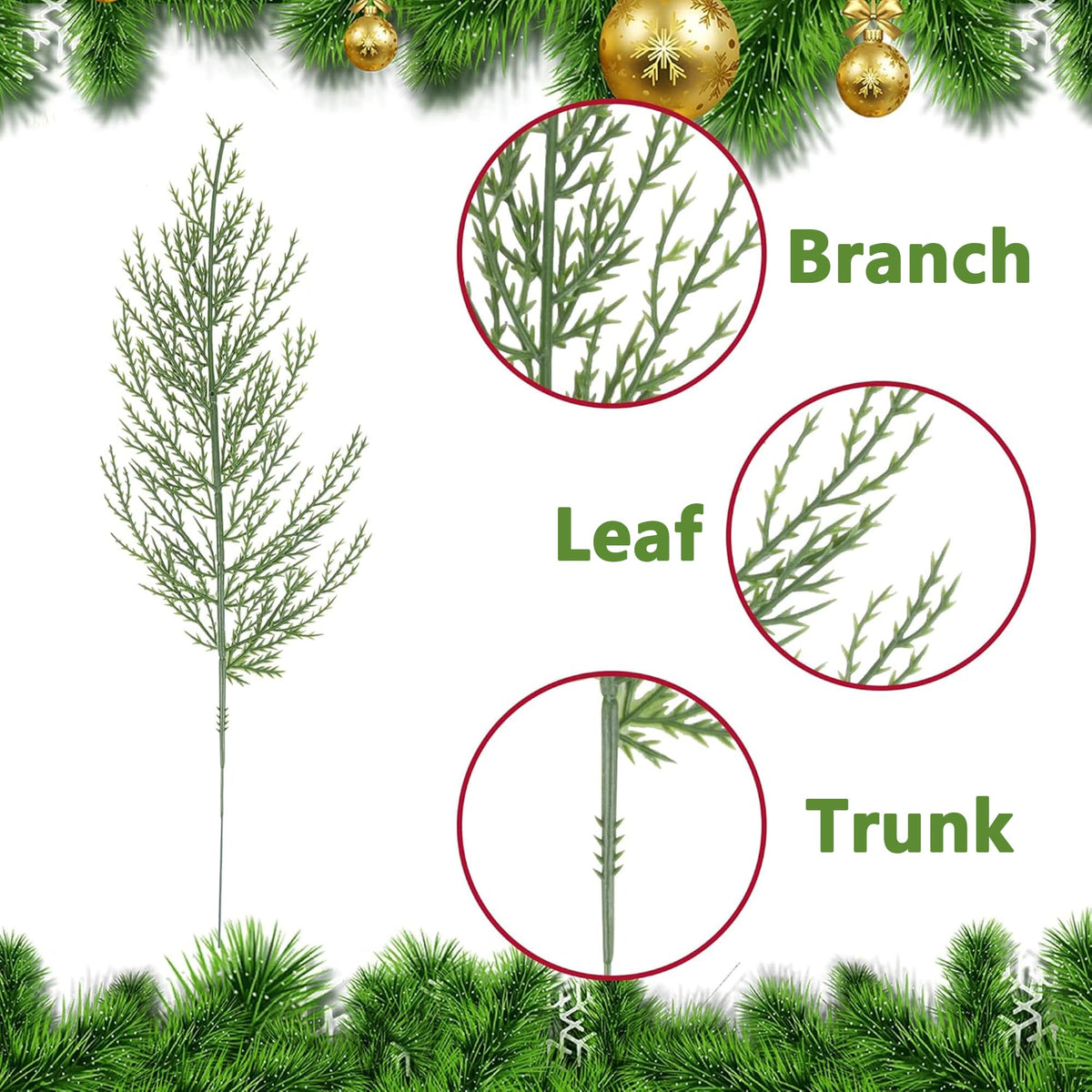 Alpurple 40 PCS Artificial Pine Leaves Branches-13.7 Inches Fake Greenery Pine Sprigs-Faux Picks for DIY Garland Wreath Christmas Embellishing and Home Garden Decoration (40PCS)