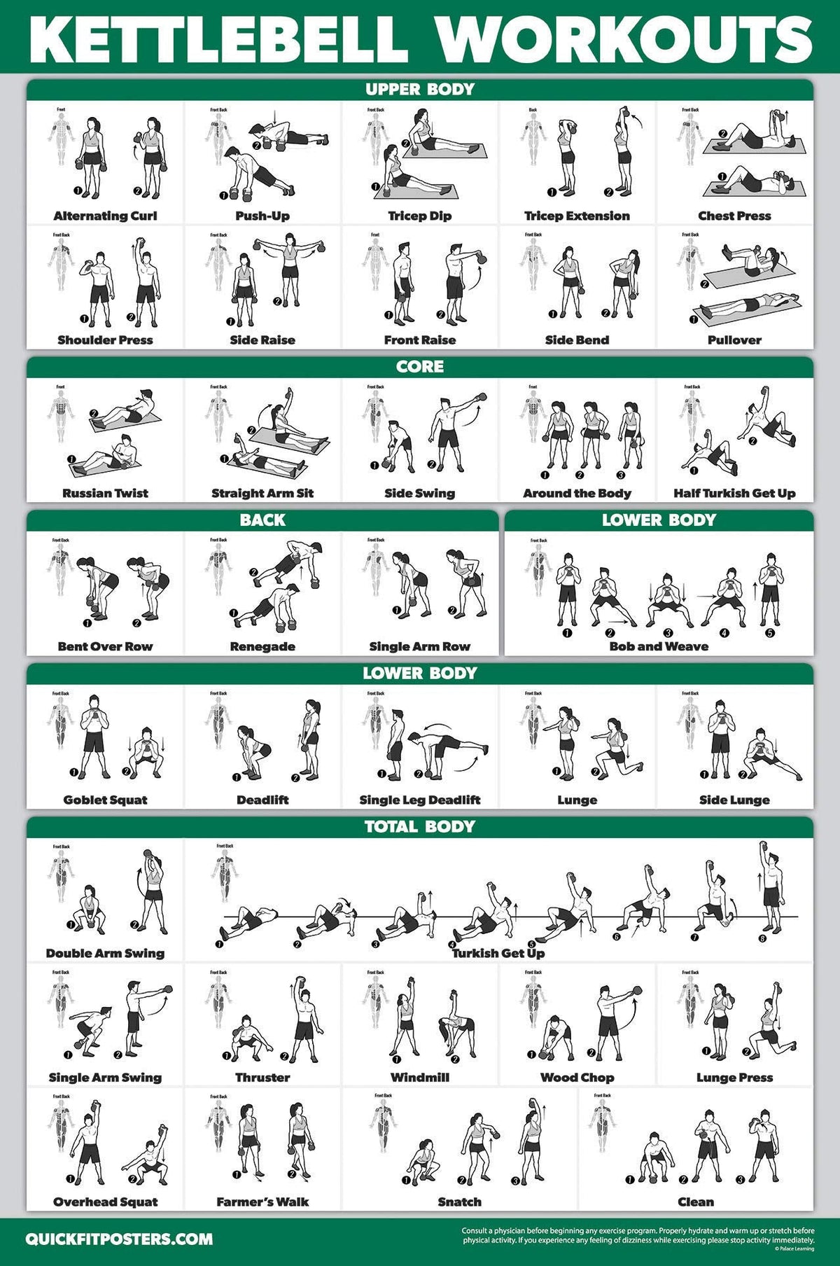 20 Pack - Exercise Poster Set, Dumbbell, Suspension, Battle Rope, Stretching, Bodyweight, Barbell, Yoga, Exercise Ball, Muscular, Kettlebell, Resistance Bands and More (LAMINATED, 18" x 24")