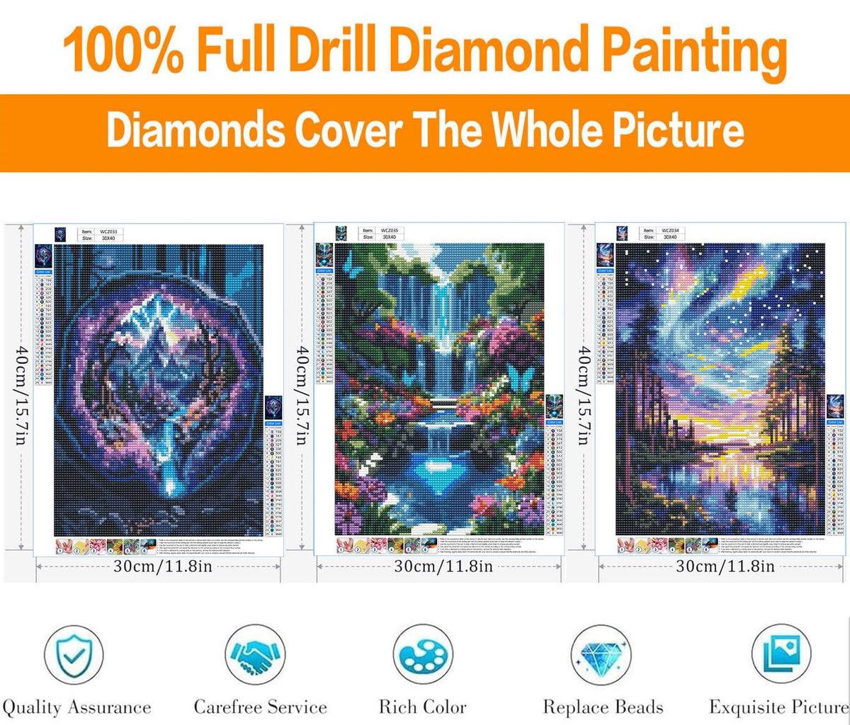 3 Pack Diamond Art Kits for Adults, Starry Sky Lake Diamond Painting Kits for Adults, 5D DIY Round Drill Gem Art Paint with Diamonds Dots Crafts Kits for Home Decor Gift 12x16inch (Landscapes)