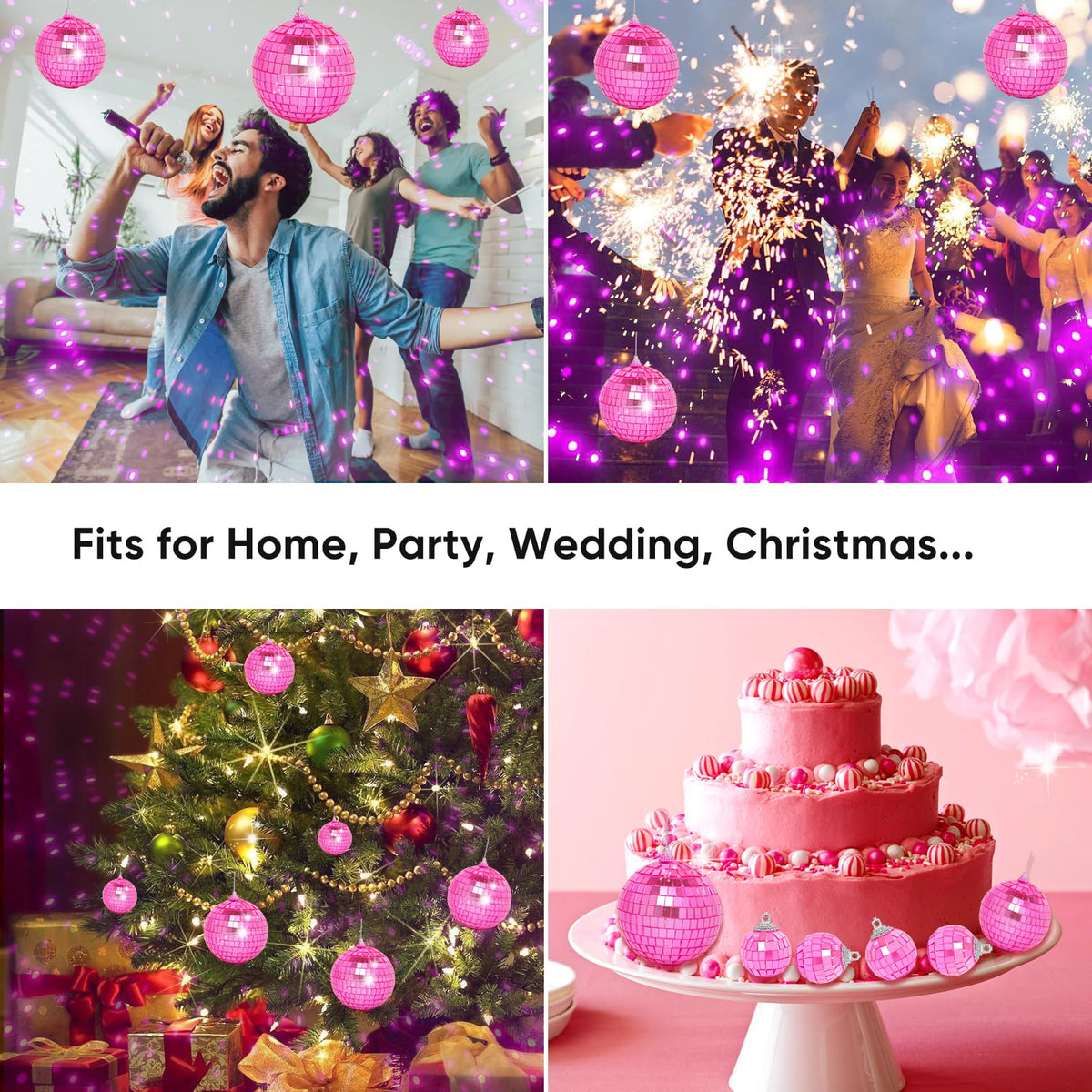 Mini Pink Disco Ball Ornaments: 28 Pack Small Disco Balls Decorations Different Sizes - Pink Disco Party Decorations Bulk for Christmas Tree Cake Room Birthday (1.2 Inch, 1.6 Inch, 2 Inch, 2.4 Inch)