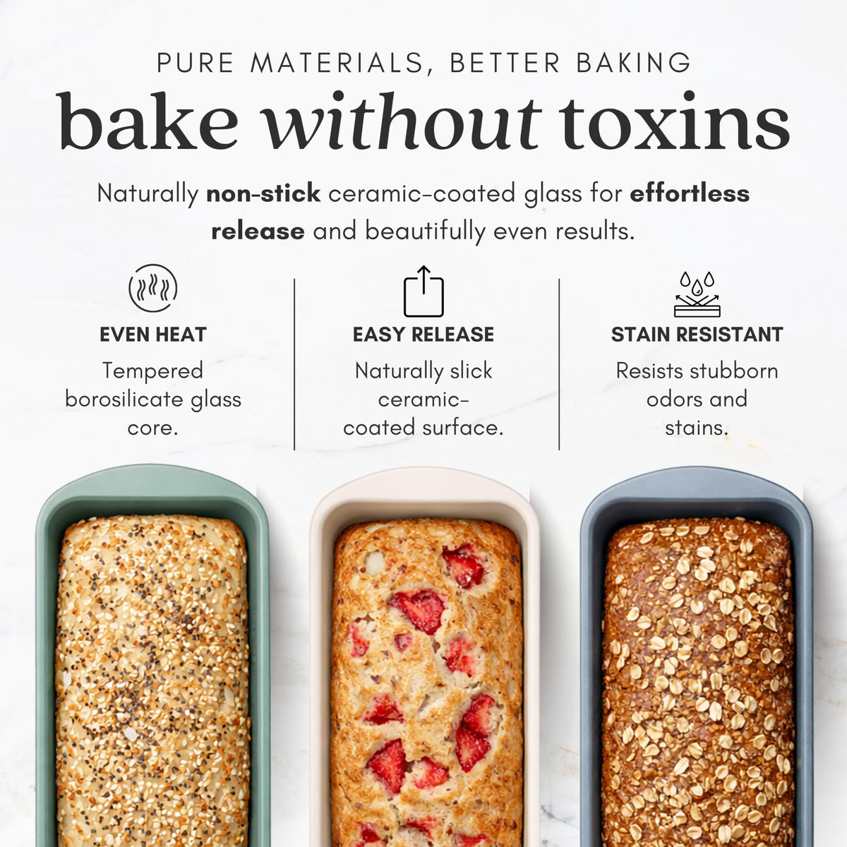 BRIVARA HOME Non-Stick Ceramic Coated Glass 1 lb Loaf Pan | Naturally Slick Ceramic Coating | No PTFE, PFOA, PFAS, and BPA | Perfect for Cakes, Breads, & More [Crema]