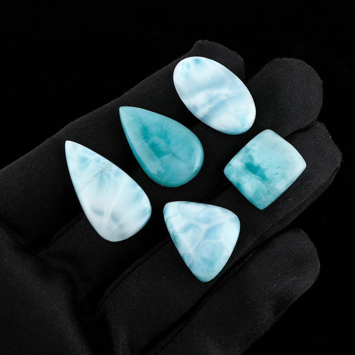 CRYSTALIS 5pcs Natural Larimar, Pectolite, Loose Gemstone, Wholesale Bulk Cabochons, Jewelry Making Supply, Chakra Healing Polished Stones, Wire Wrapping, DIY, Gem Collection, AA+ Grade