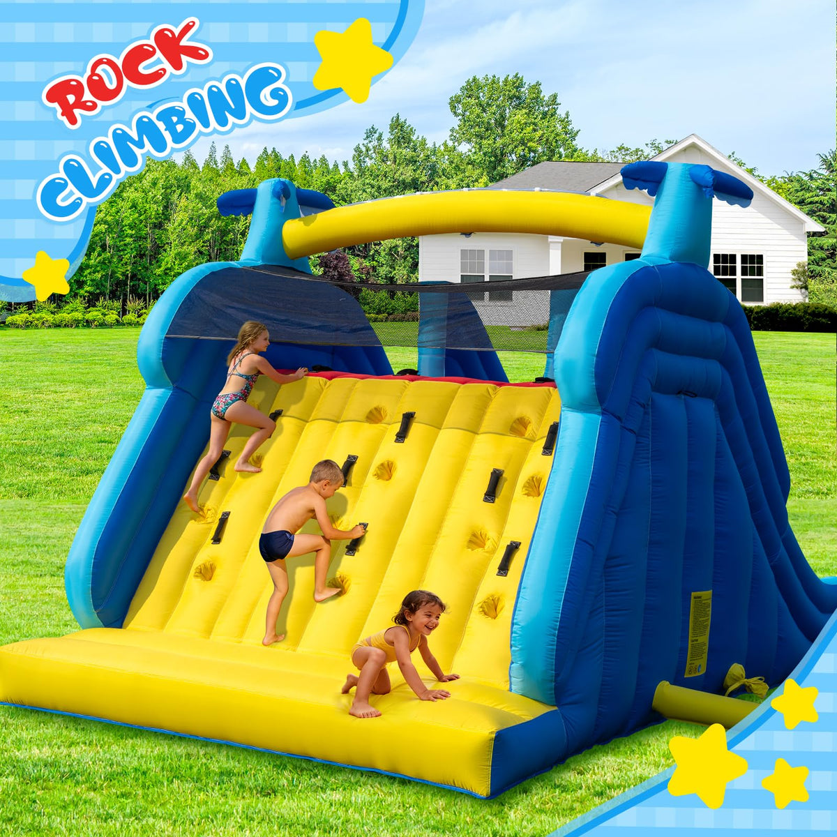 22FT Oxford Inflatable Water Slide Family Version of Water Park Equipped with a Pool Climbing Area and Slide Track Suitable for Summer Swimming Pool Parties and Family Gatherings （Include Blower）