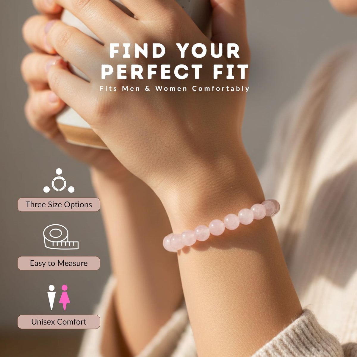 Cherry Tree Collection – Handmade Madagascar Rose Quartz Bracelet for Women & men – 8mm Beaded Crystal Bracelet for Healing, Positive Energy, Protection & Gift Ideas (Medium)