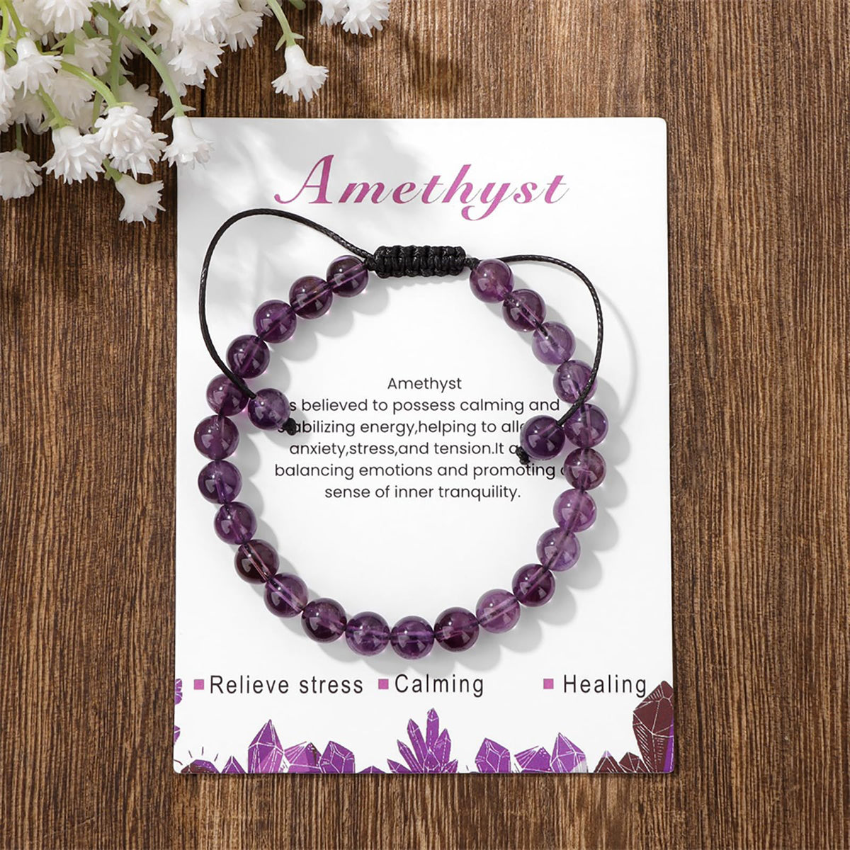 Lit Wall Amethyst Bracelet for Women 6mm Adjustable Purple Beaded Crystal Bracelet Healing Bracelets Spiritual Natural Stone Bracelets Amethyst Jewelry for Women