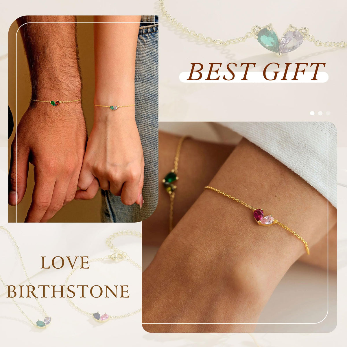 Turandoss May December Birthstone Bracelet for Women - Created Emerald, Tanzanite Bracelet Pear Birthstone Bracelets for Women, 14K Dainty Gold Plated Bracelets for Women Girls Jewelry Gifts