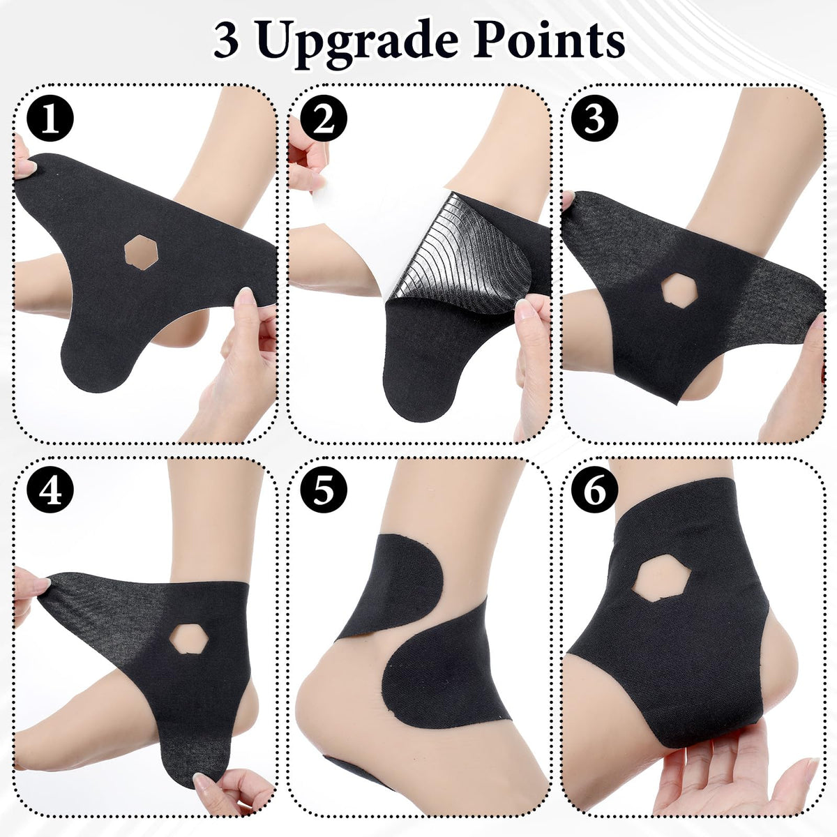 Hadnves 10 PCS Precut Kinesiology Tape for Ankle Cotton Elastic Athletic Ankle Tapes Comfort Breathable Waterproof Tape Sprain Pain Relief Ligament Muscle Provide Support Stability Marathon (Black)
