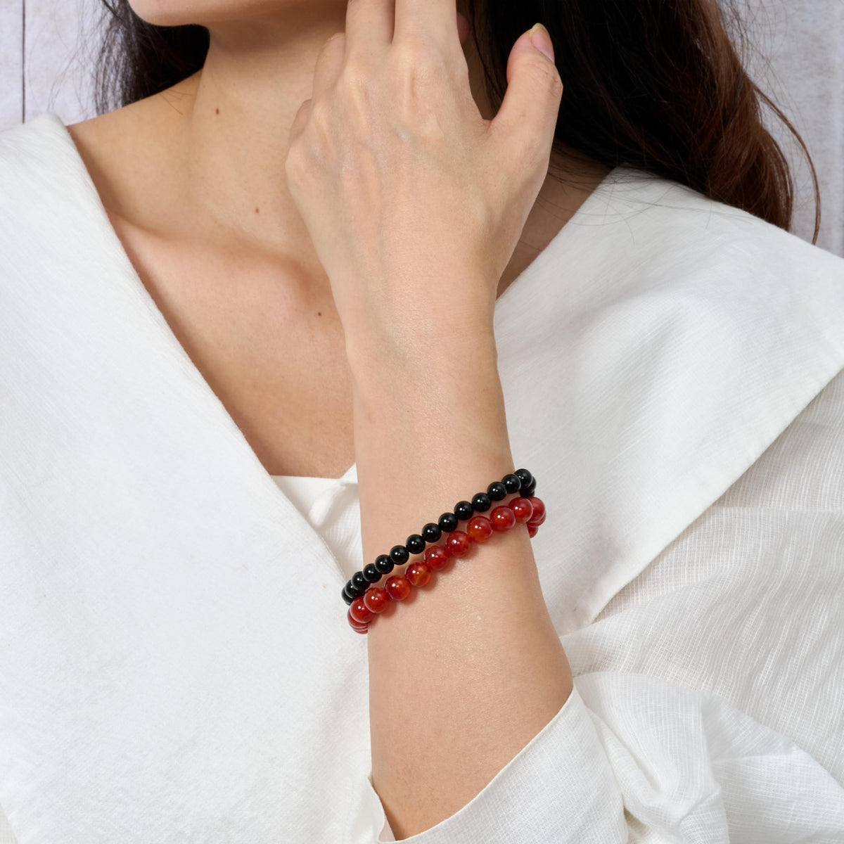 Bivei 2-Piece 8mm Beaded Bracelets for Women – Black Onyx, Carnelian – Handmade Natural Crystal Stretch Elastic Jewelry for Meditation, Yoga, Protection Gifts