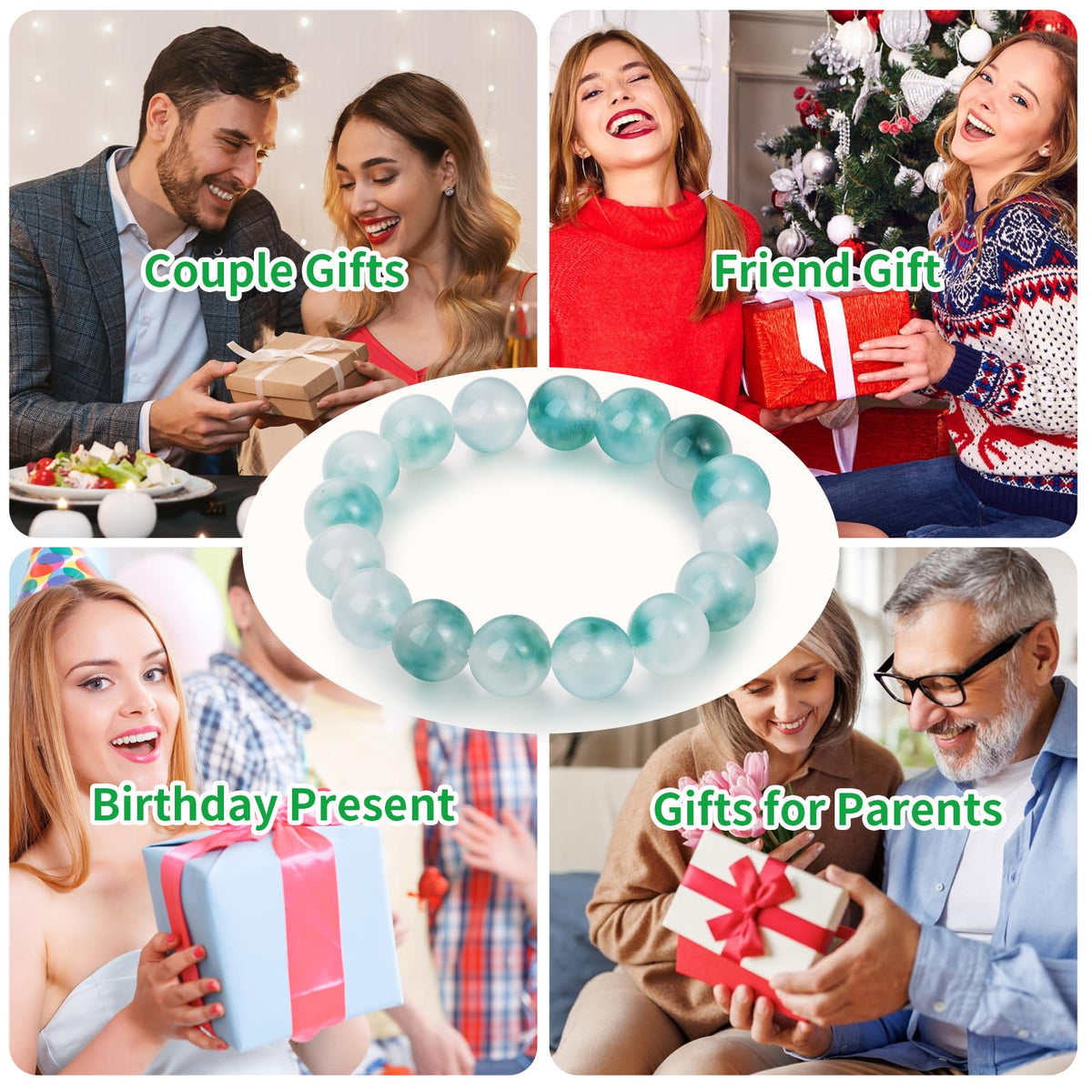 Handmade Natural Jade Beaded Bracelet for Women & Men – Genuine Green/White Jade Gemstone Stretch Bracelet – Lucky Energy Healing Jewelry Gift for Peace, Prosperity & Protection GW