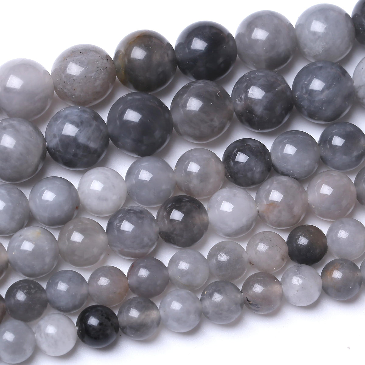 35PCS 10MM Natural Grey Crystal Beads Round Loose Stone Beads for Jewelry Making DIY Energy Stone Healing Power Bracelet 15"