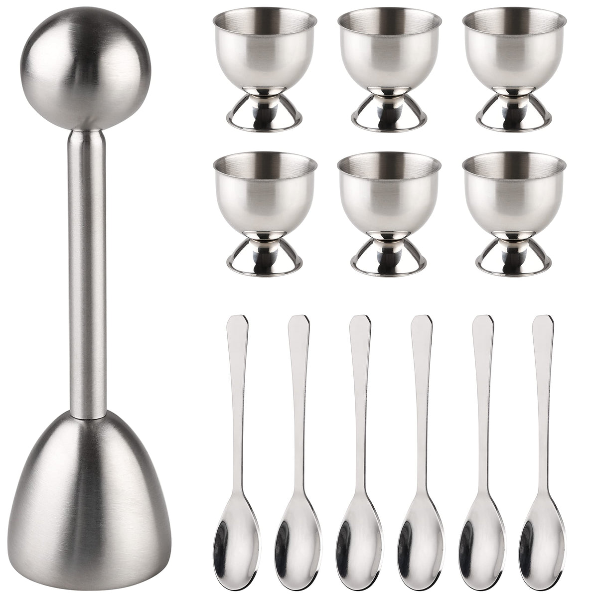 Egg Cracker Topper Set of 13 Egg Cups for Soft Boiled Eggs Tool Set Includes 1 Egg Topper Cracker 6 Egg Cups 6 Spoons (egg cup 13)