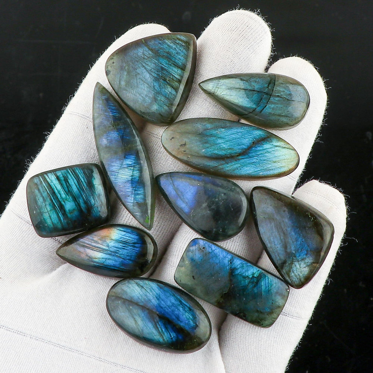 CRYSTALIS Big 10pcs, Size : 20-25mm Natural Labradorite Loose Gemstone Wholesale Bulk Cabochons Jewelry Making Supply, Chakra & Healing Polished Stone, Wire Wrapping, DIY, Gem Collection [Blue-fire]