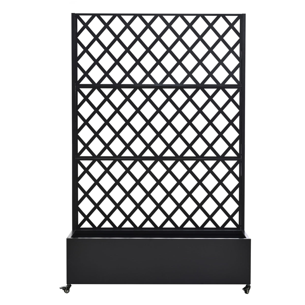 KEIKI 73"x47"x16" Metal Planter Trellis Box with Wheels & Drain Plug, Outdoor Resin Raised Garden Bed for Climbing Plants, Large Weather-Resistant Design, Black