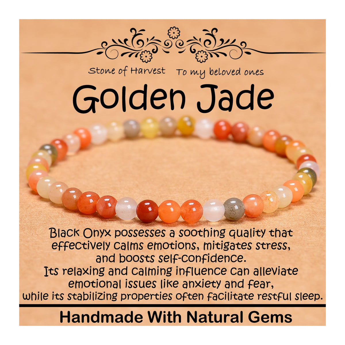 CHCCOYE 4mm Natural Healing Gemstone Bracelet Handmade Yoga Stretch Elastic Bracelet Stress Relief Crystal Jewelry for Men and Women (4mm, Golden Jade)