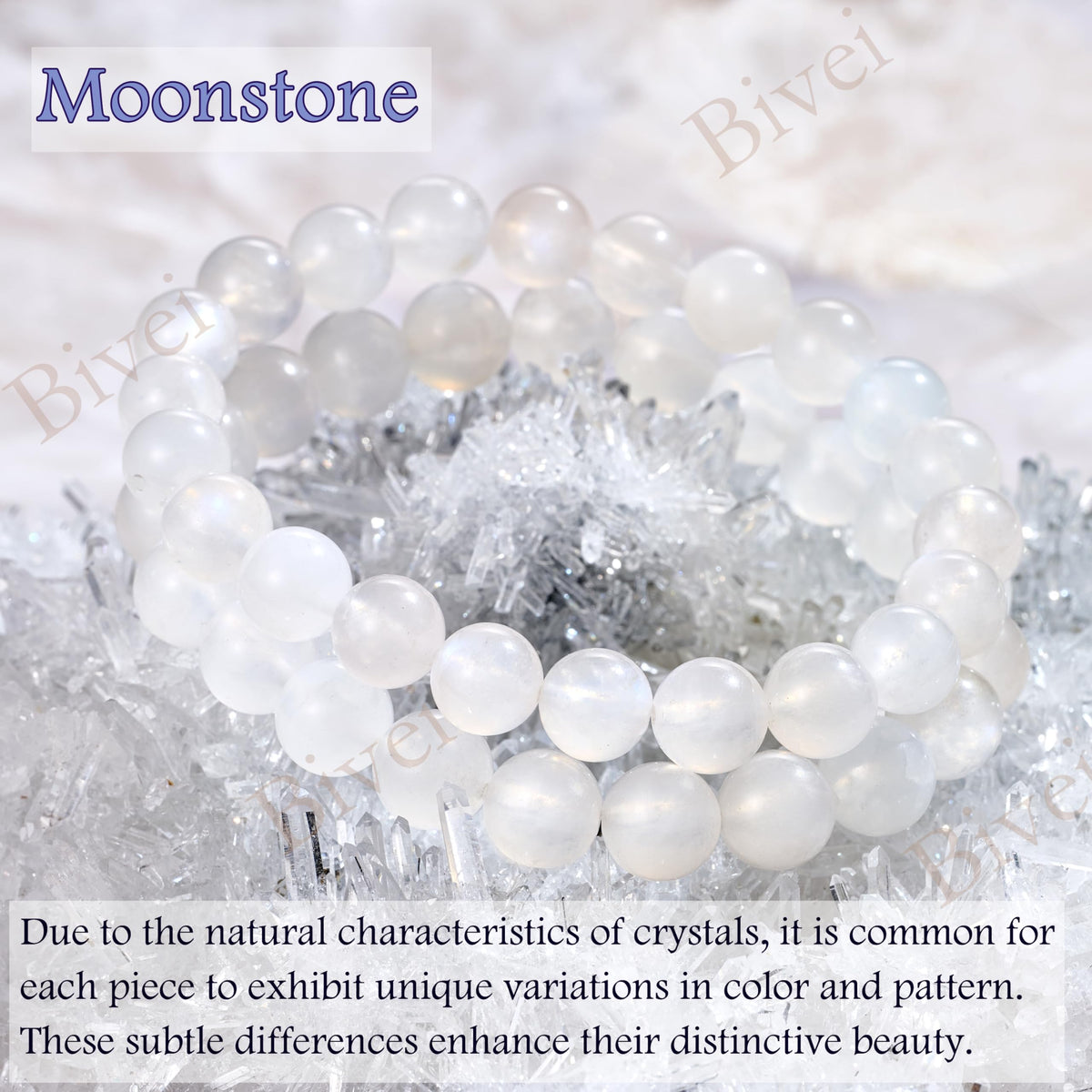 Moonstone - Intuition - 8mm Beaded Bracelets for Women Handmade Semi Precious Natural Stone Stretch Elastic Jewelry Yoga Protection Gifts