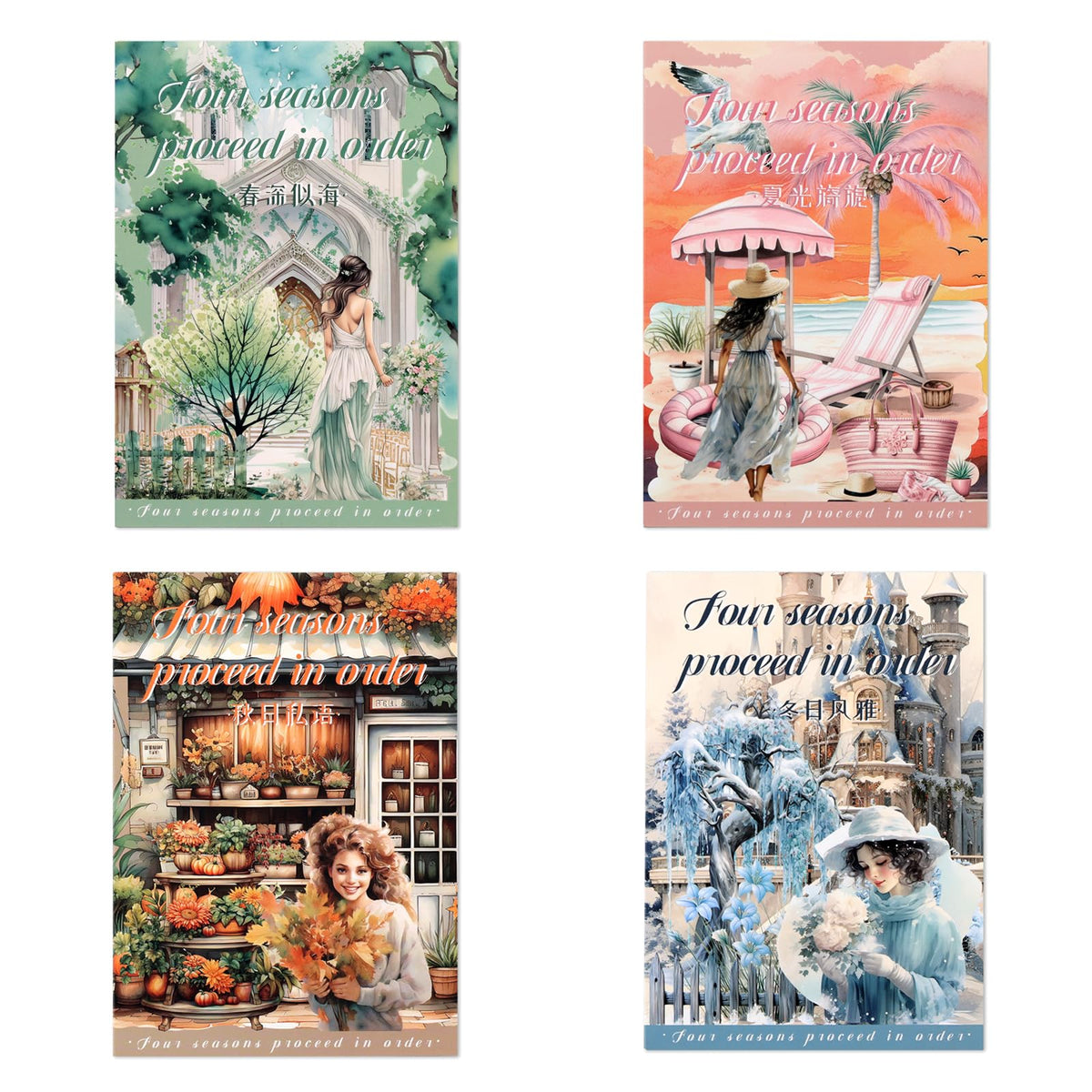Auguro 4 Books for Seasons Stickers for Scrapbooking 480 Pre-Cut Pet Transparent Stickers for journaling Spring Summer Fall and Winter Sticker