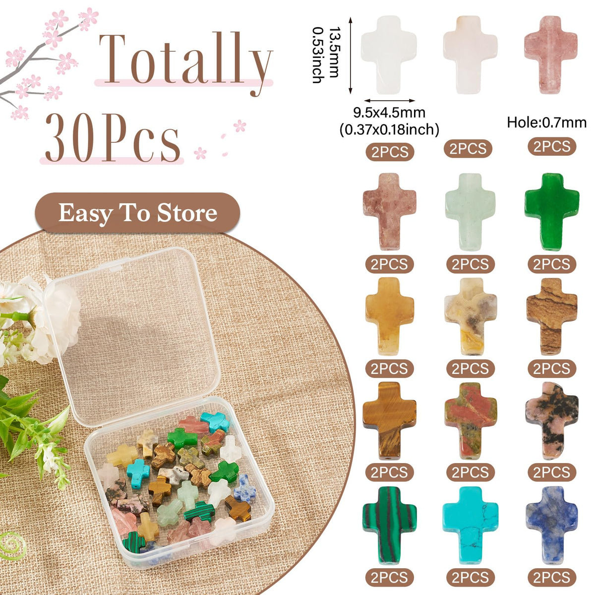 30 Pcs Gemstone Cross Beads Small Crosses Crystal Stone Bead Turquoise Cross Beads Small Crucifix Charms for Easter Holiday Bracelet Necklace Jewelry Making
