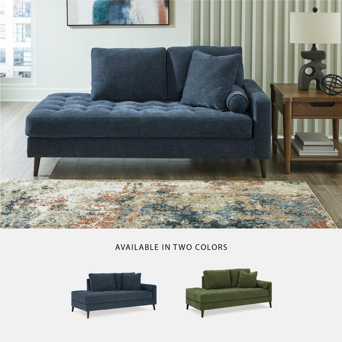 Signature Design By Ashley Bixler Classic Tufted Right-arm Facing Corner Chaise with Tapered Legs and Removable Cushions, Blue