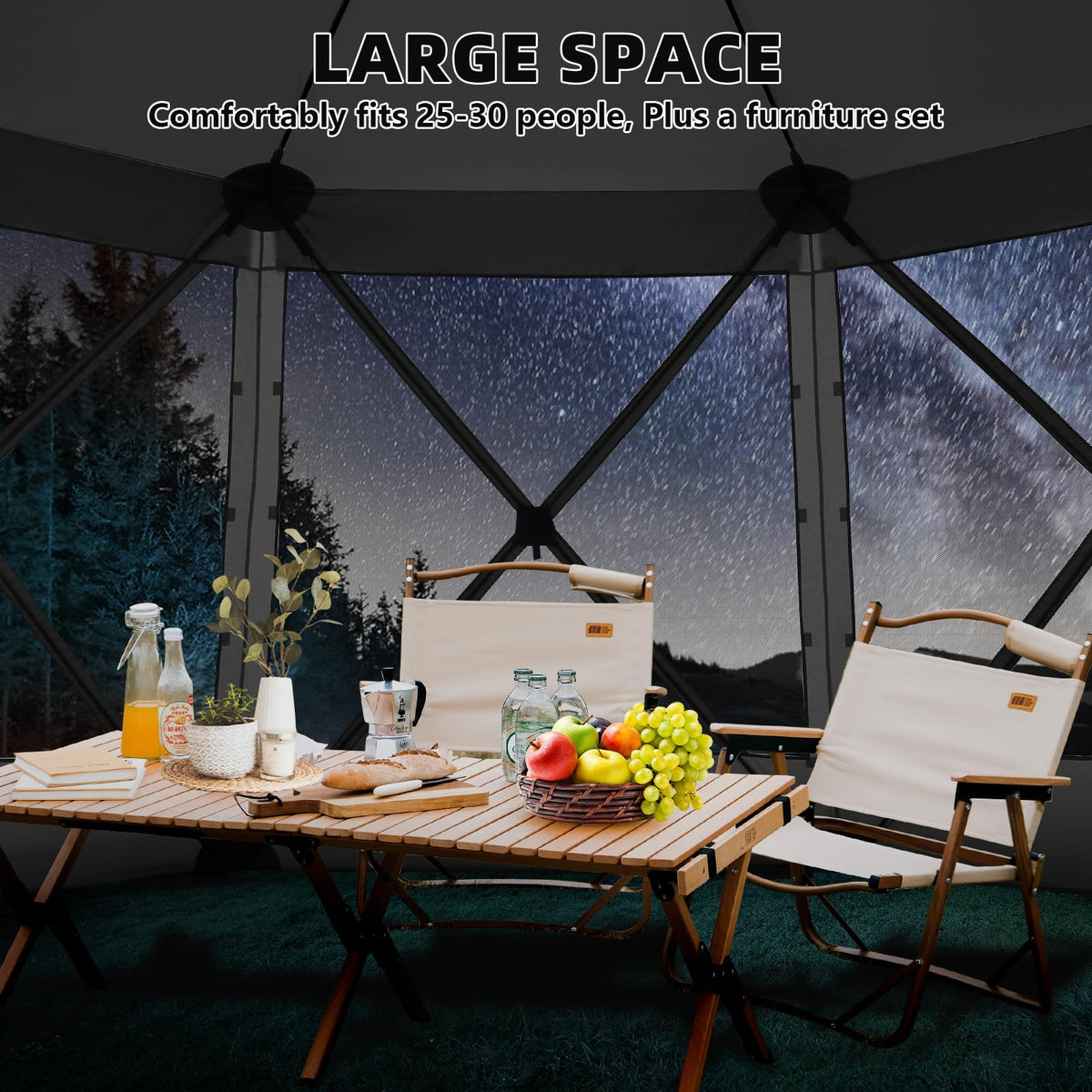 COBIZI 15'x15' Pop Up Gazebo Screen Tent Screen House for Camping, Screen Room with Mosquito Netting, Hub Tent Instant Screened Canopy with Carrying Bag and Ground Stakes, Black