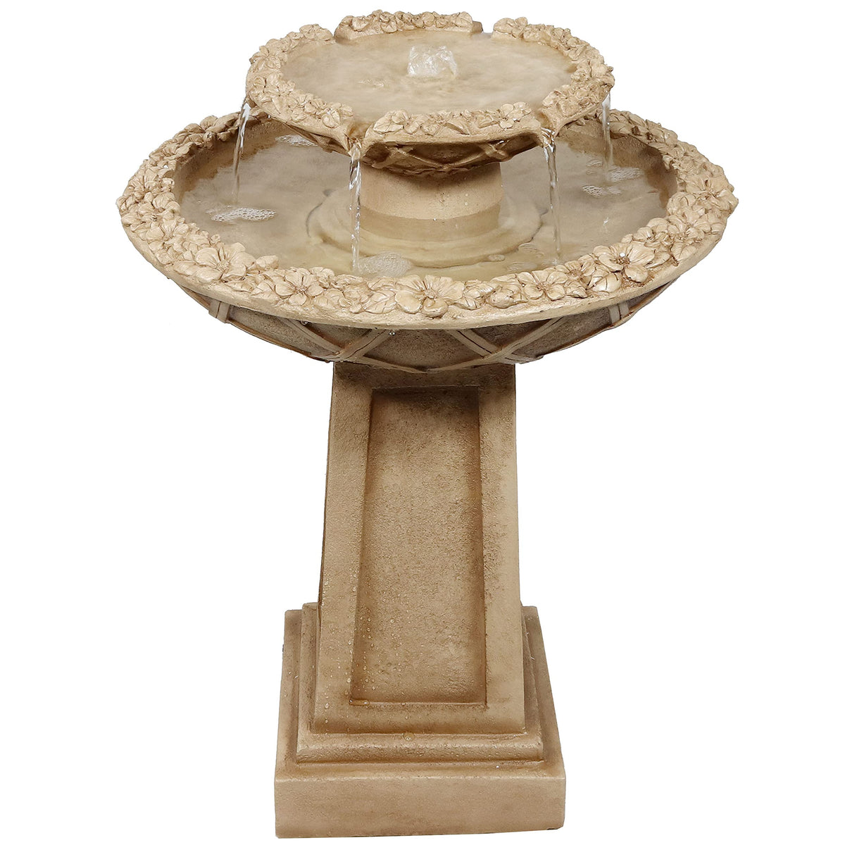 Sunnydaze Beveled Flower 28-Inch 2-Tier Outdoor Water Fountain - Backyard Water Feature & Bird Bath for Patio, Yard or Deck