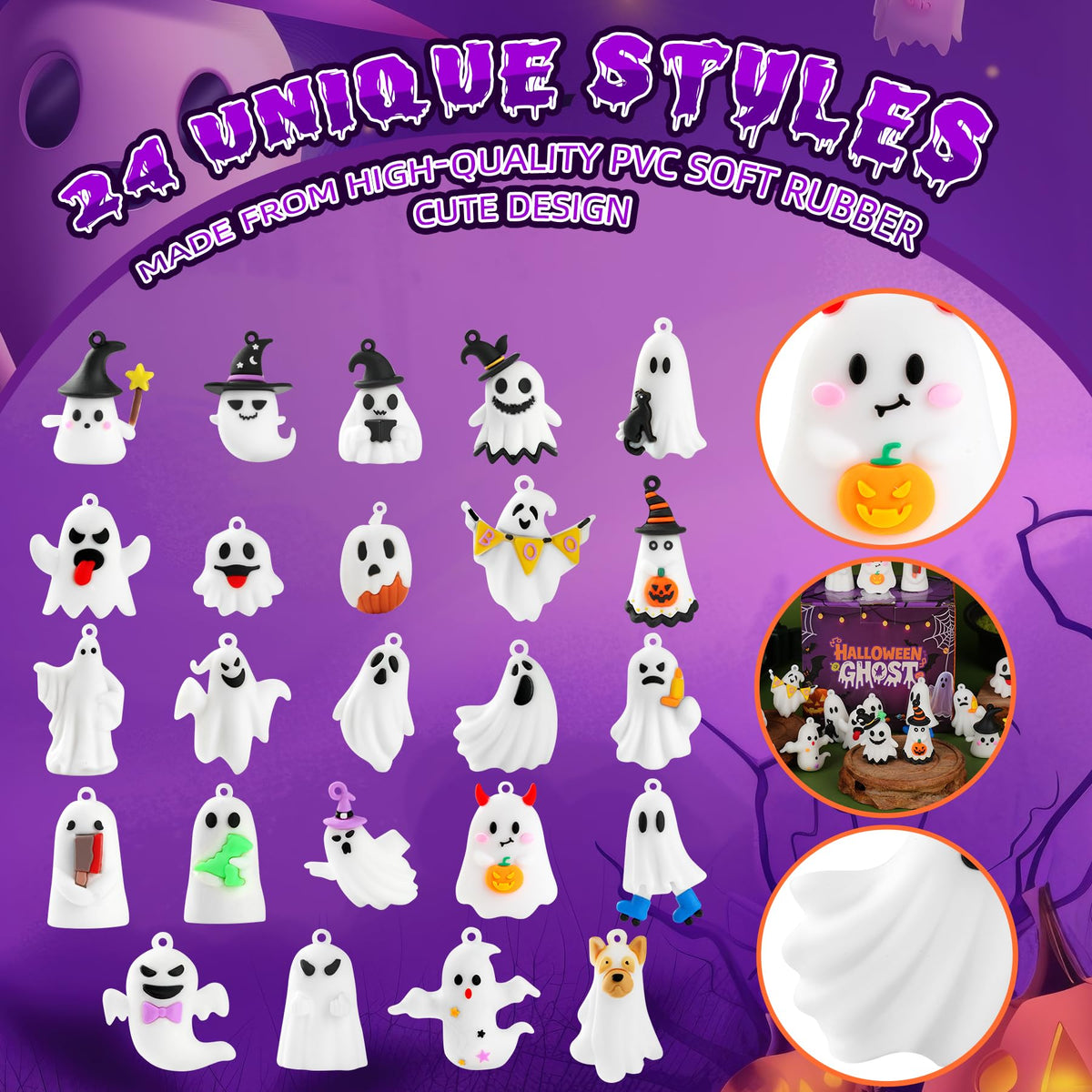 compareye Ghost Figures 48 Pcs - Halloween Party Favors, 1.6" Mini Ghost Figures for Dollhouse Decor, Trick or Treat Gift for Kids Gifts for Boys, Girls, Teens