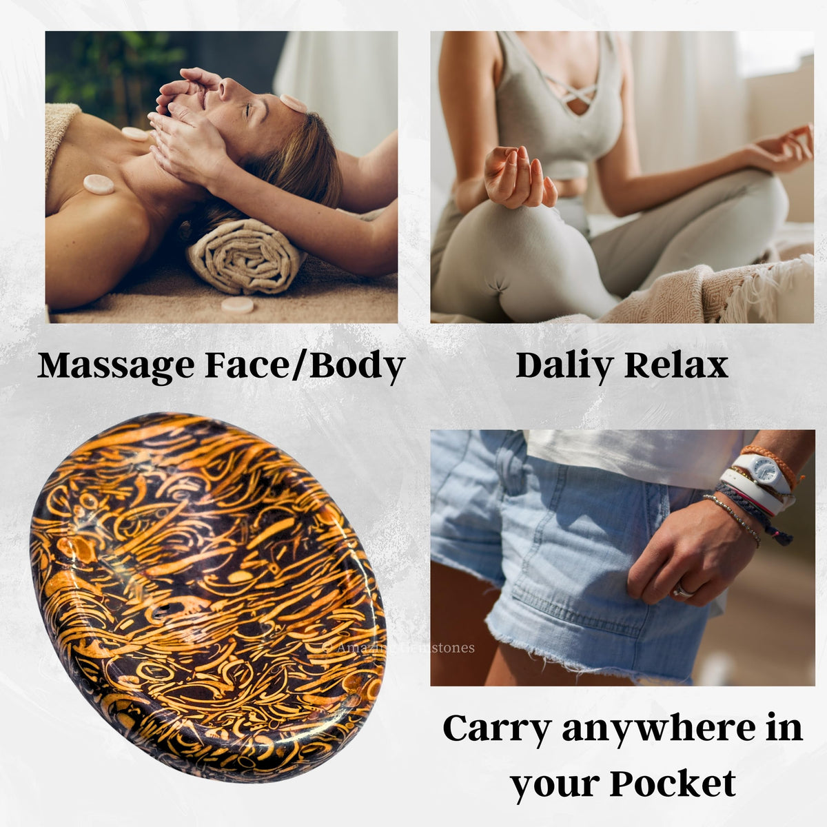 Amazing Gemstone Mariyam Jasper Worry Stone Crystals & Healing Stones - Worry Stones for Stress Relief Gifts - Piedra Crystal Fidget for Meditation - Unique Stocking Stuffers & Birthday Gifts