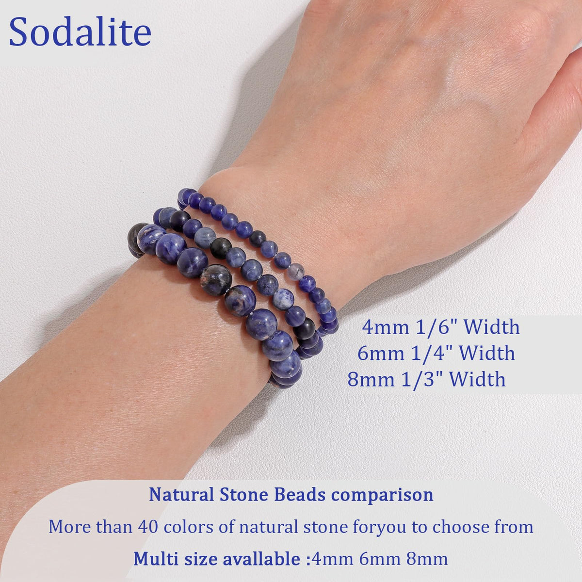 Vinswet Healing Crystal Bracelets for Women Men 6mm Sodalite Natural Stone Beaded Stretch Bracelet Handmade Gemstone Reiki Spiritual Jewelry Gifts