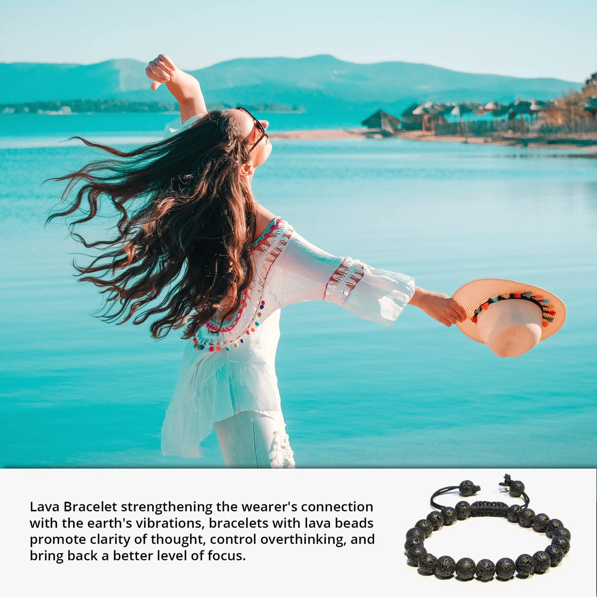 ANAYA AGATE Lava Rock Chakra Bracelet - Energy Protection Crystal Handmade Adjustable Bead Bracelet Perfect for Men, Women’s Christmas Gift - Gemstone Healing Stretch Pulsera Para Hombre Mujer Stocking Stuffer