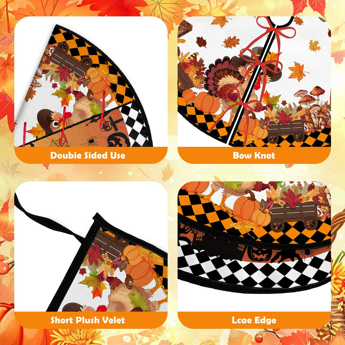 Orange Christmas Tree Skirt 36 Inch Reversible Halloween Thanksgiving Double Side Print Tree Skirt Fall Christmas Tree Skirt for Party Indoor Outdoor