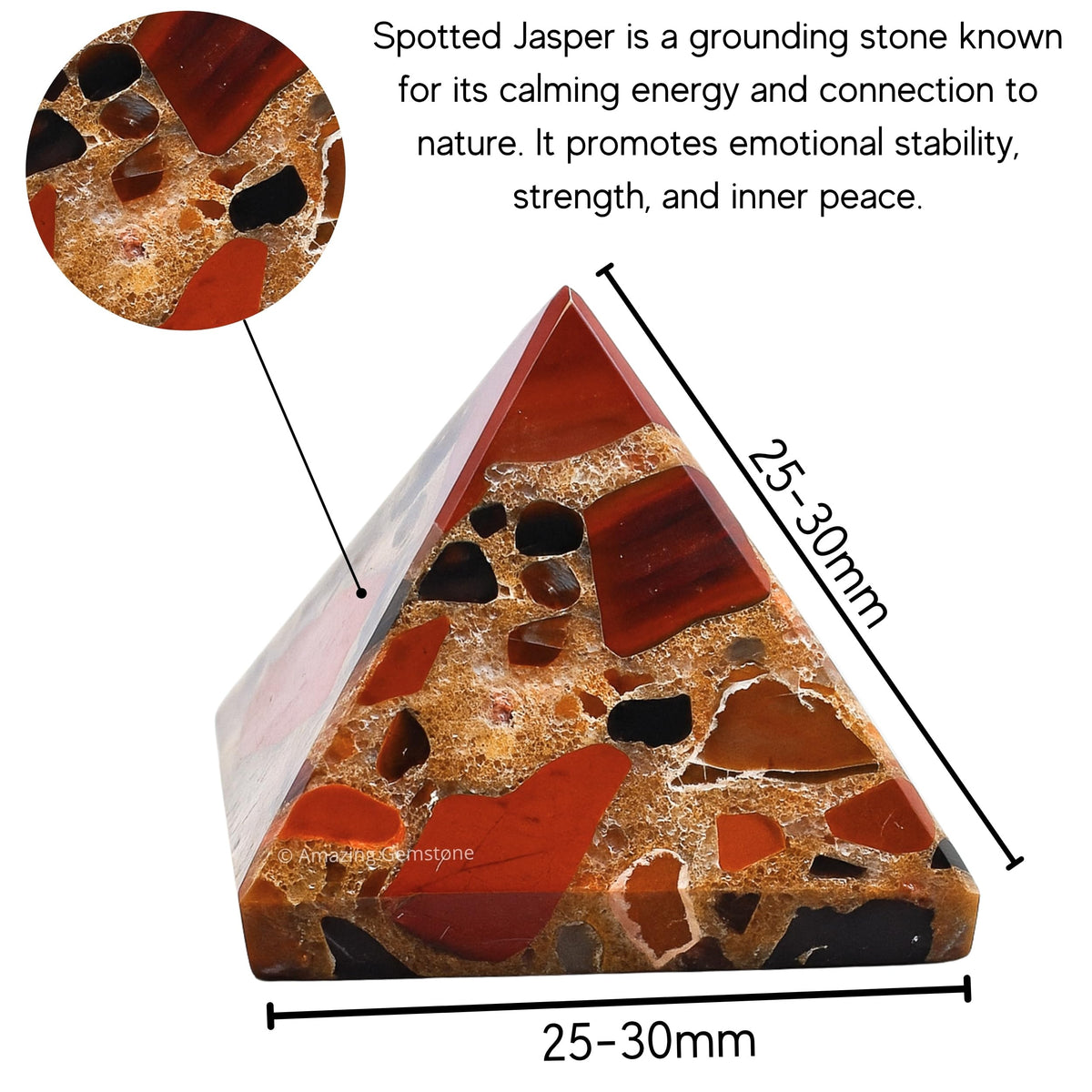 Spotted Jasper Pyramid Crystal Healing Stones - 1" Great Pyramid Figurine of Natural Stone Pyramid for Meditation, Reiki, Chakra Balancing and Crystal Pyramids Grid