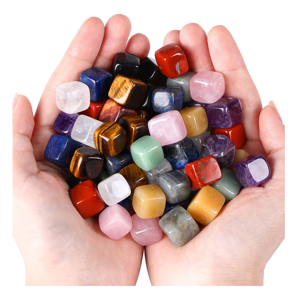 DUQGUHO 30 Pcs Healing Crystal Chakra Stones Set - Polished Tumbled Stones - Bulk Amethyst, Rose Quartz, Obsidian, Lapis Lazuli, Clear Quartz, Green Aventurine, Tiger Eye, Red Jasper