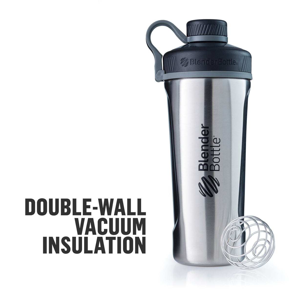 BlenderBottle Radian Shaker Cup Insulated Stainless Steel Water Bottle with Wire Whisk, 26-Ounce, Matte Black