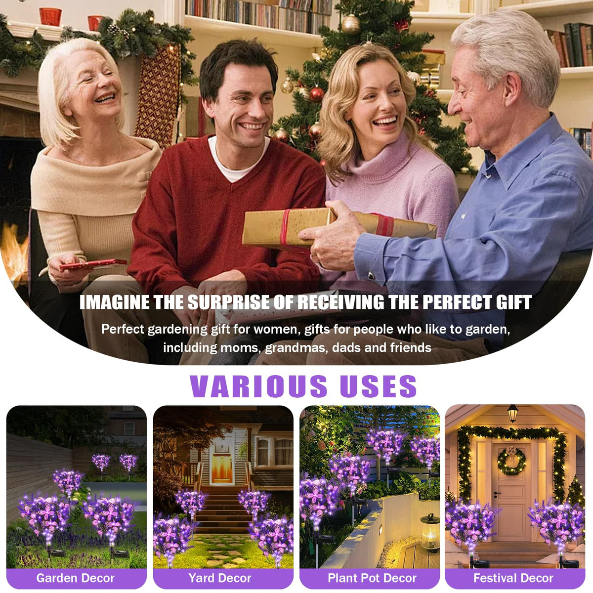 Kohlrabi Solar Garden Lights Outdoor, 2 Pack Purple Lavender Solar Butterfly Lights Gardening Gifts for Women,Artificial Flowers Light Purple Halloween Garden Decor for Patio Yard Lawn Christmas