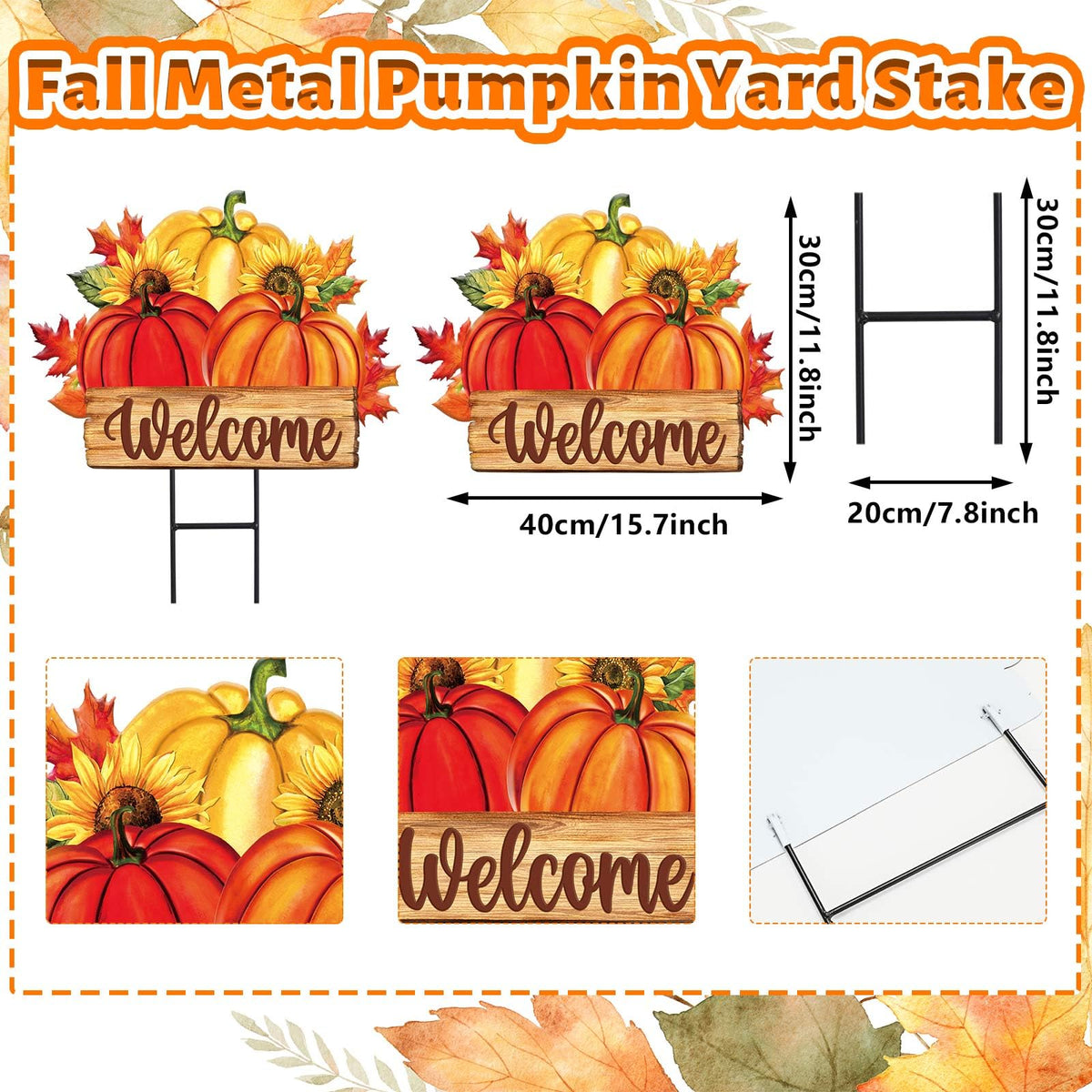 JarThenaAMCS Fall Yard Sign Autumn Pumpkin Metal Garden Stake Seasonal Welcome Lawn Sign for Thanksgiving Harvest Outdoor Patio Walkway Decoration